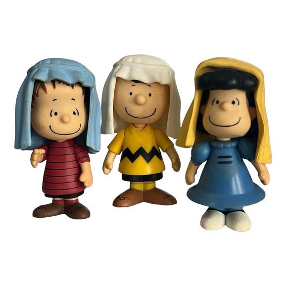 3 Peanuts Figurines Holiday Christmas Nativity Pagent Linus Charlie Brown Lucy - Picture 1 of 6